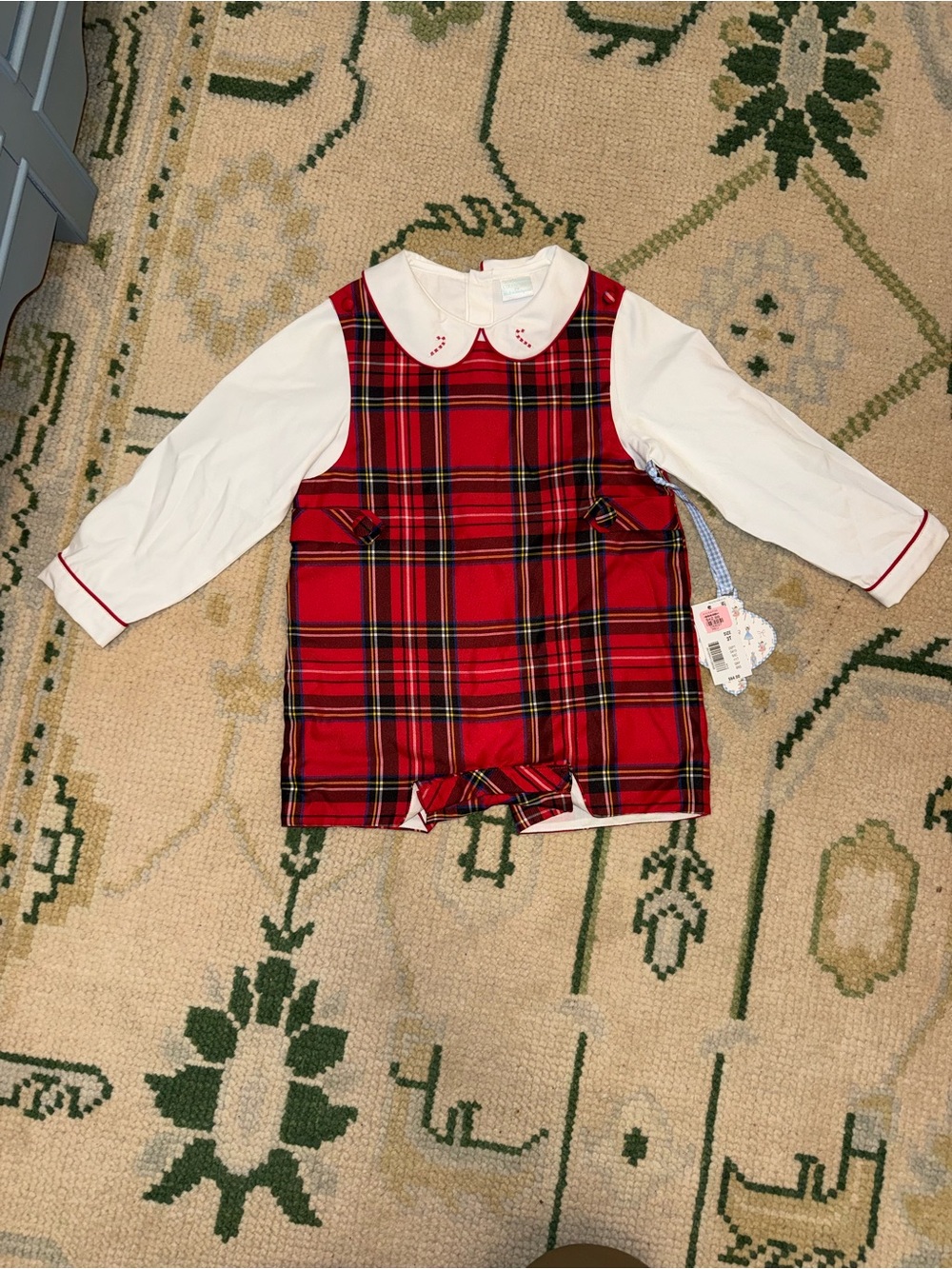 Janie and Jack Red Plaid Romper with White Collar